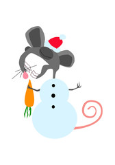 snowman rat holds carrot in paws.New Year's. isolated on white background.