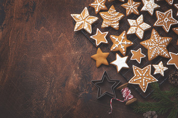Christmas food background with gingerbread cookies