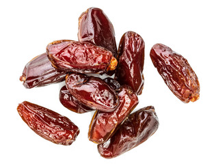 Close-up of juicy dates (fruit). Isolated on white background.