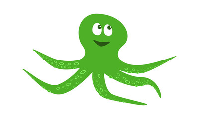cute green octopus. animal character children's book. vector illustration. print on clothes and bags. postcard
