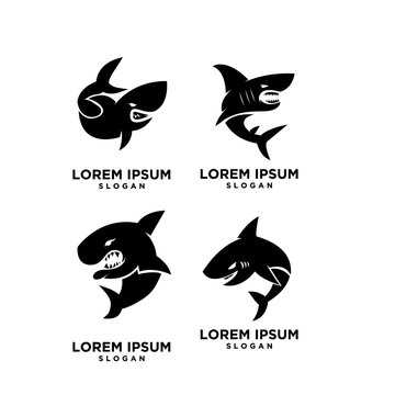 set of black shark fish predator logo icon design vector illustration
