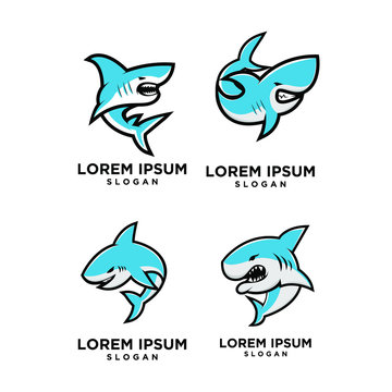 set of blue shark fish predator logo icon design vector illustration