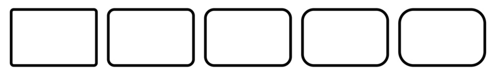 Obraz premium Czarna ikona prostokąta | Zaokrąglone prostokąty | Symbol pustego pudełka | Logo pustej ramki | Przycisk Znak | Izolowane | Wariacje