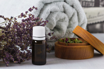 essential oil and dried lavender and rose