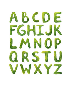 green watercolor alphabet
