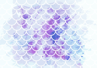 Pink-blue mermaid scales. Watercolor fish scales. Underwater sea pattern. Vector illustration. Perfect for print design for textile, poster, greeting card, invitation. © Lida