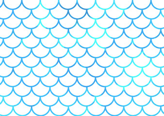 Blue mermaid scales on white. Watercolor fish scales. Underwater sea pattern. Vector illustration. Perfect for print design for textile, poster, greeting card, invitation.