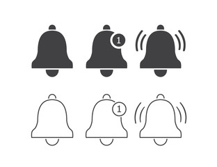 Notification line icon set. Vector bell in flat style