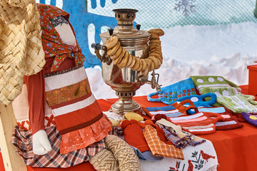 Stall on traditional Russian fair in winter