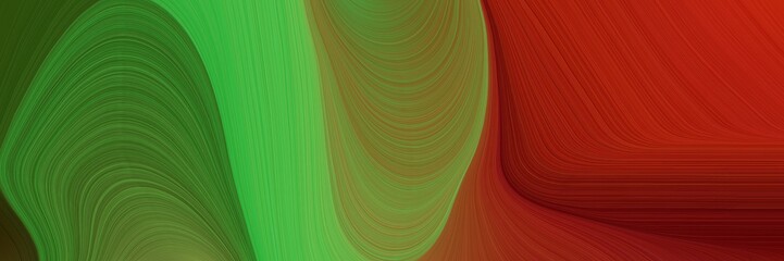 banner elegant curvy swirl waves background design with dark olive green, firebrick and dark red color