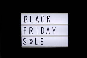 Light box with text Black Friday sale on a black background