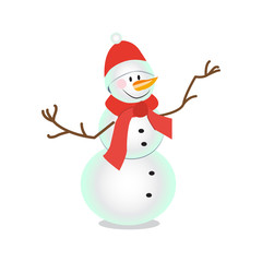 Snowman, a symbol of winter, Christmas, new year and fun holidays. drawn in the style of cartoon for decoration of cards, gifts, posters and parties, vector illustration