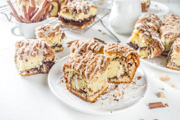 Homemade autumn winter sweet cakes, Cinnamon-Streusel layered Coffeecake