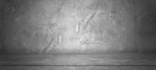 Perspective cement floor or concrete shelf table, used as a studio background wall to display your products.loft style