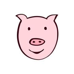Pig head icon isolated vector label or cute kids print.
