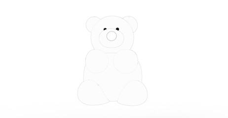 Drawing Bear on White Background 3D Rendering