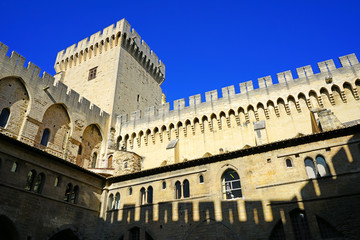 The Palais des Papes medieval castle in Avignon, France