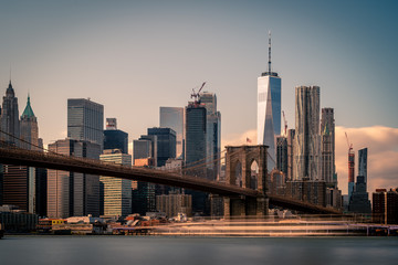 Fototapeta na wymiar Brooklyn Bridge in Front of Downtown NYC Long Exposure