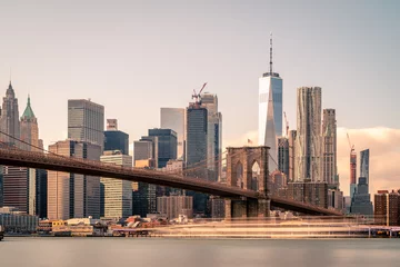 Fotobehang Brooklyn Bridge voor Downtown NYC Lange blootstelling © Alex