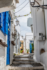Fototapeta premium Traditional alley in ano Syros at Syros island, Cyclades, Greece