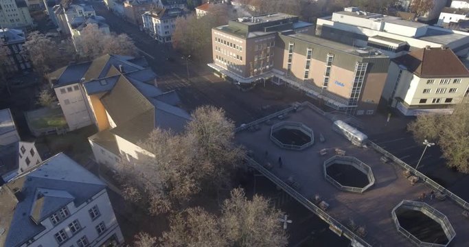Airshot of the &ldquo;Elefantenklo&rdquo;  - oversized, oddly designed pedestrian overpass in the German City Giessen.