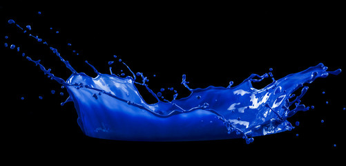 dark blue paint splash isolated on black background