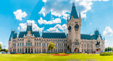 Cultural Palace Iasi in central square in Iasi town, capital of  Moldavia region, Romania - obrazy, fototapety, plakaty