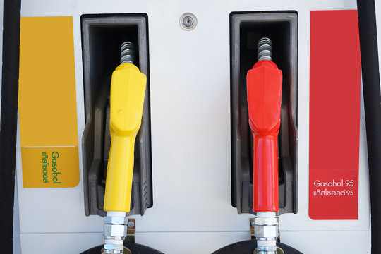 Colorful Petrol pump, Yellow color gasohol E20 And Red color gasohol E95.