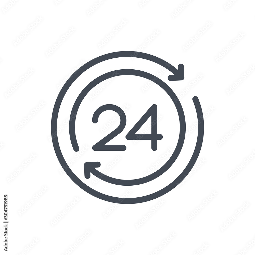 Poster refresh time line icon. update clock with 24 vector outline sign.
