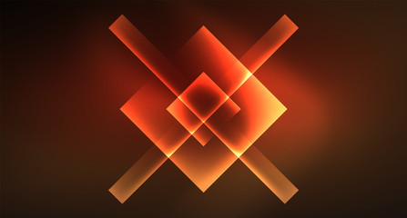 Shiny neon design square shape abstract background. Retro vector abstract design banner template