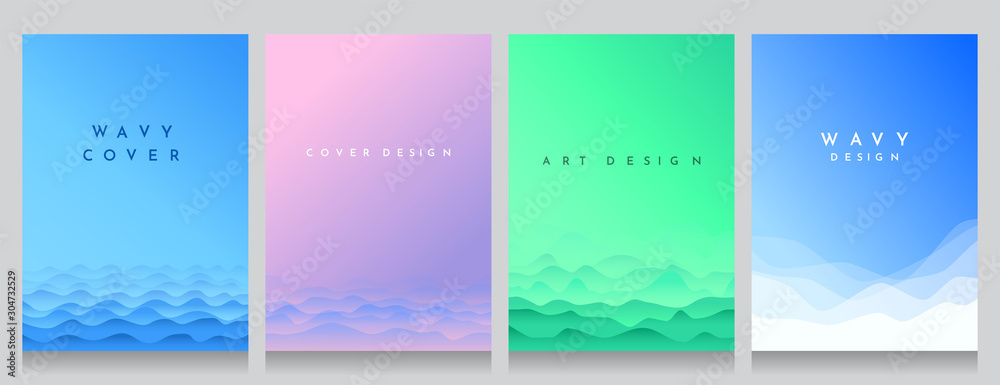 Wall mural abstract wavy backgrounds set. gradient color wave. hills or water abstract concept. cover design. w