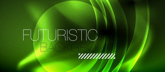 Dark background with neon color waves, vector template