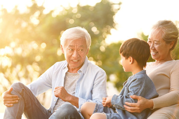 asian grandparents enjoying good time with grandson