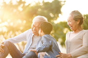 happy asian grandparents and grandson
