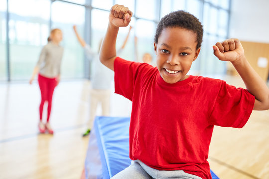 Boy is happy in physical education