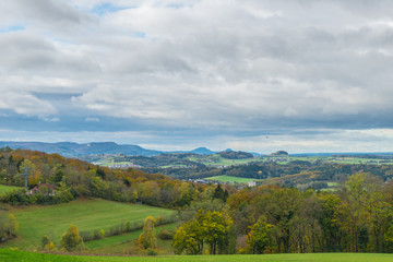 Fototapeta na wymiar Beautiful view of the Swabian landscape in Ostalbkreis in Baden-Wuerttemberg.Swabian Alb n the south of the state.