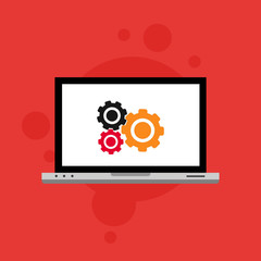 Laptop and gear icon. Laptop service concept. Adjusting app, setting options, maintenance, repair, fixing Vector Illustration