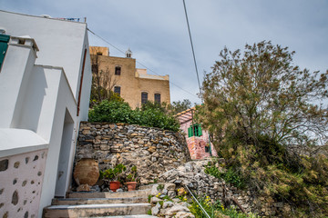 Traditional alley in ano Syros at Syros island, Cyclades, Greece