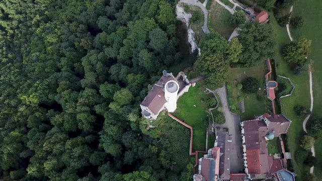 Aerial view of Lichtenstein castle in cloudy weather. Germany in the summer