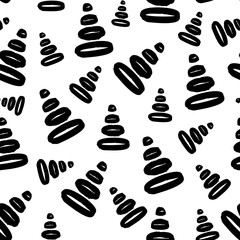 Seamless monochrome pattern with minimalistic hand drawn black Christmas tree isolated on white background. New Year minimal concept. Vector illustration. Card, invitation, banner, wrapping, prints