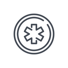 Hospital emblem line icon. First aid help badge vector outline sign.