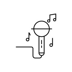 Microphone or mic icon. Outline thin line flat illustration. Isolated on white background. 