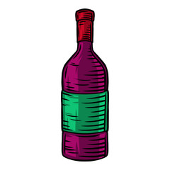 Vintage retro wine bottle isolated vector illustration on a white background.