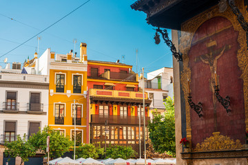 Naklejka premium SEVILLA, SPAIN - January 13, 2018: Street view of downtown in Seville city, Spain