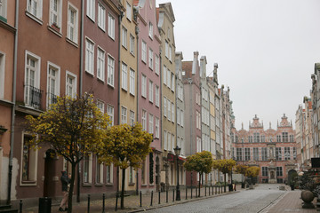  multi-colored buildings of the streets of Gdansk, Poland