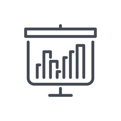 Finance report presentation line icon. Blackboard with stats graph report vector outline sign.