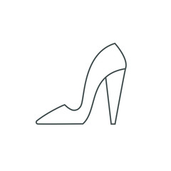 Female shoe with high heel. Elegant black slipper with spike heel on while background. Vector illustration. Good for wrapping, print, wallpaper.