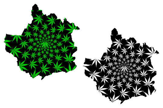 Trujillo State (Bolivarian Republic of Venezuela, Federal Dependencies and Capital District) map is designed cannabis leaf green and black, Trujillo map made of marijuana (marihuana,THC) foliage....