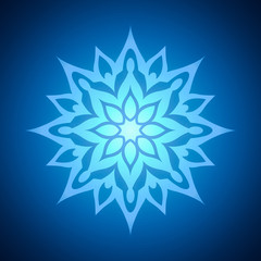 Abstract snowflake on a blue background.