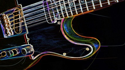 electric guitar . abstract neon painting	 - obrazy, fototapety, plakaty